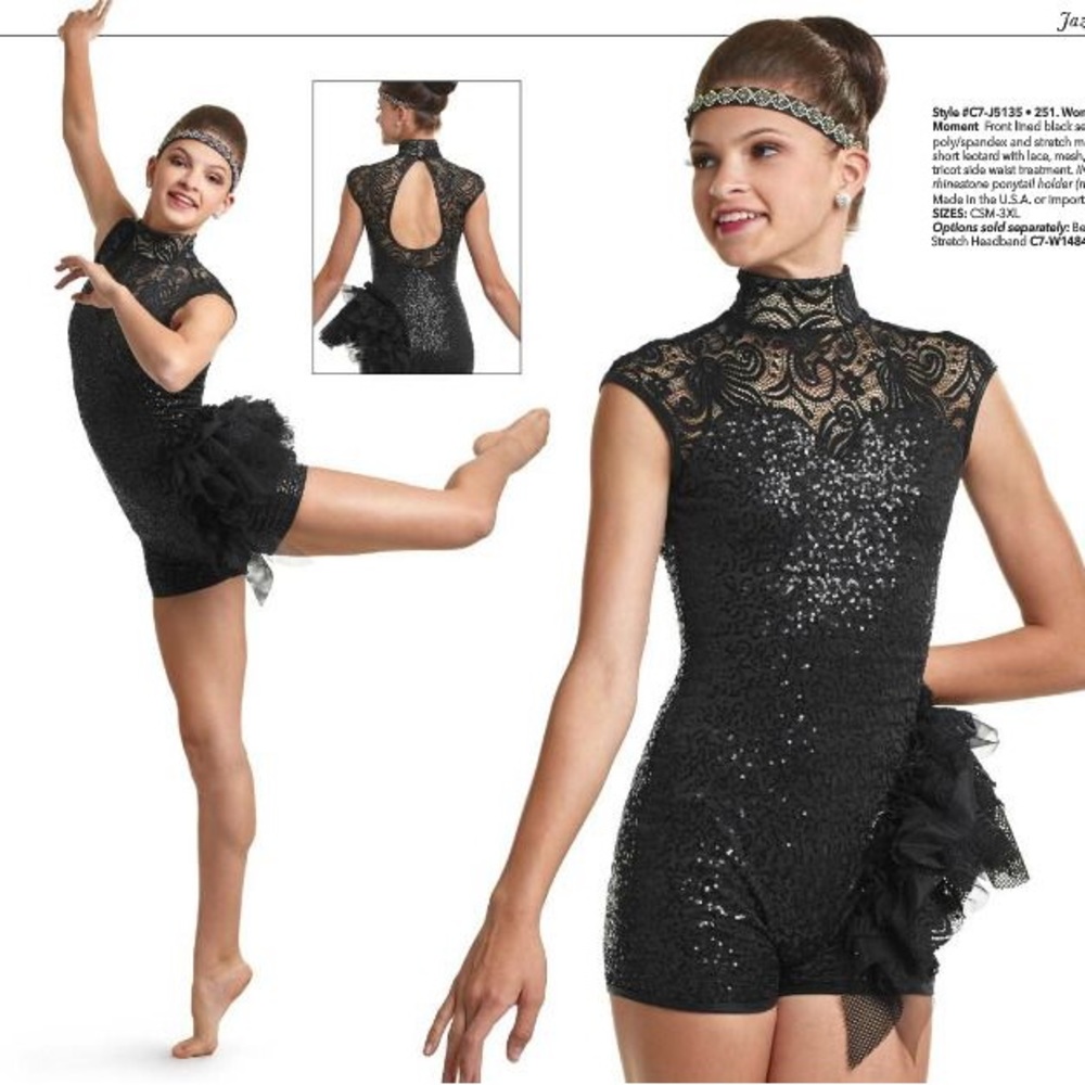 Black High-Neck Sequin Biketard